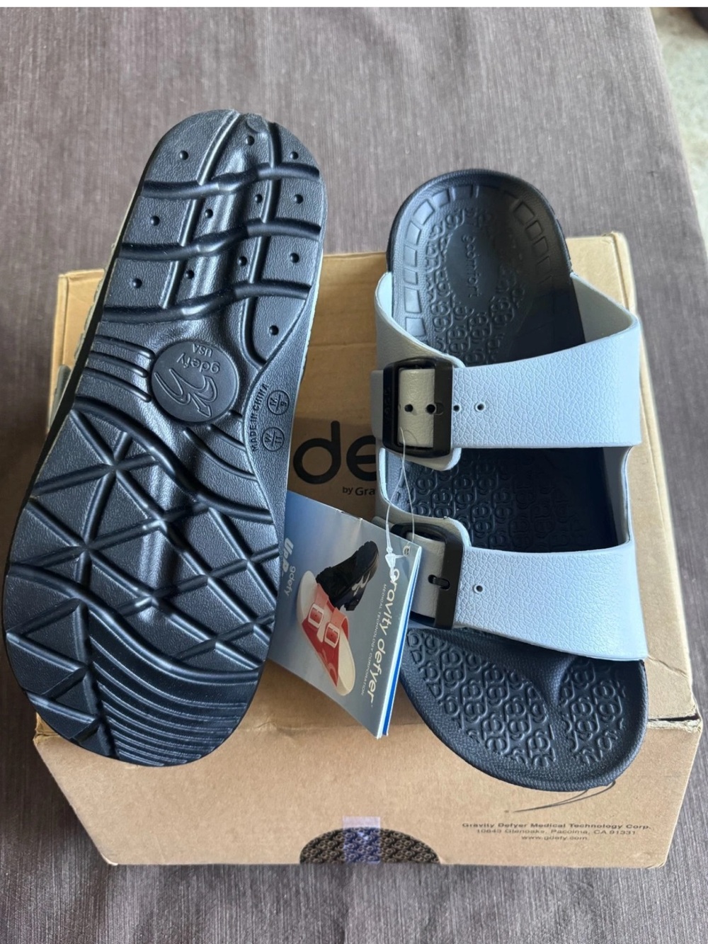 NIB Gravity Defyer UPBOV Comfort Arch Support Slide Sandals Grey Black 9M 11W
